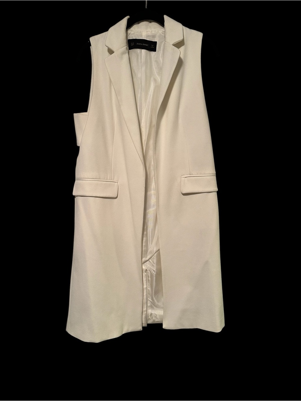 Zara White Sleeveless Long Blazer Vest